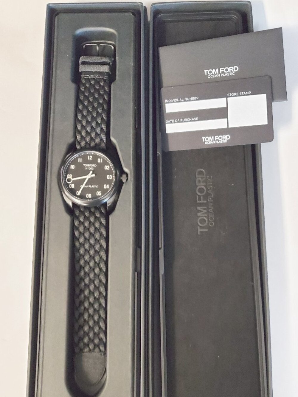 TOM FORD Black Ocean Plastic WATCH,40mm BLACK Face & BLACK Fabric Band